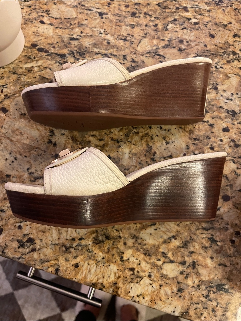 Tory Burch White Leather Slide Mules with Gold Logo Medallions - Picture 3 of 7
